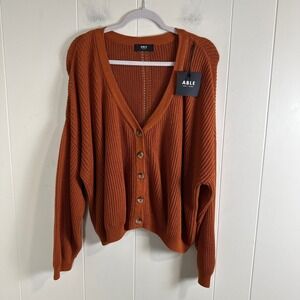 ABLE Marlene Cropped Cardigan Ginger Bread Knit V Neck Button Front 1X